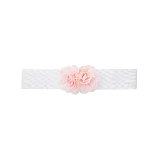 Cinturón elástico de doble flor de chiffon grande para mujer INSPIRE CHIC, corsé ancho elegante para vestido, 26.8x2.4 pulgadas, rosa claro