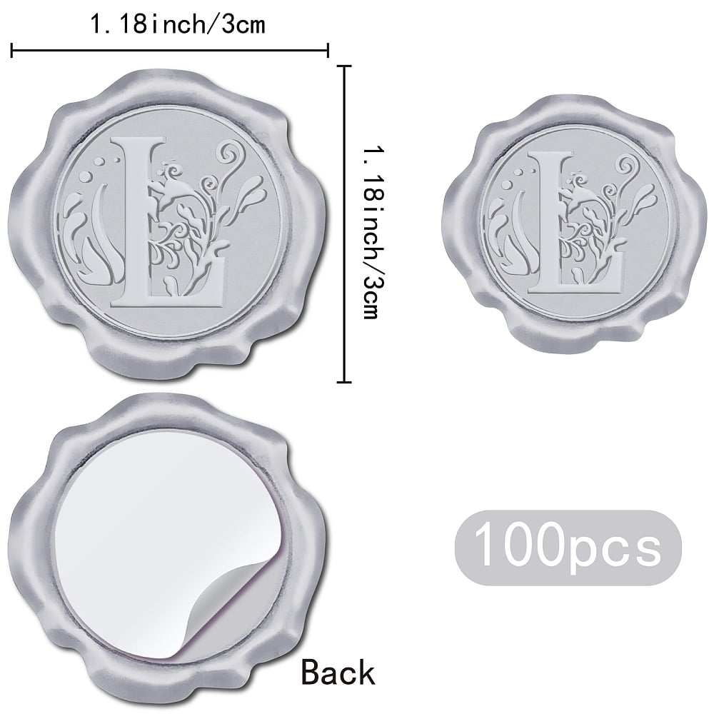 1 Box Adhesive Wax Seal Stickers Envelope Seal Decoration For Craft Scrapbook DIY Gift Silver Color Letter L 30mm 100pcs/box