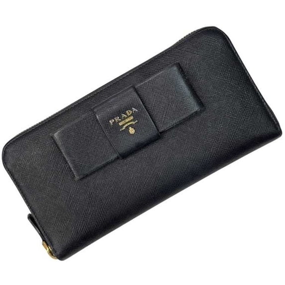 Pre-Owned Prada Round Long Wallet ec-25056 Black NERO 1ML506 Saffiano Leather 12C PRADA Women's...
