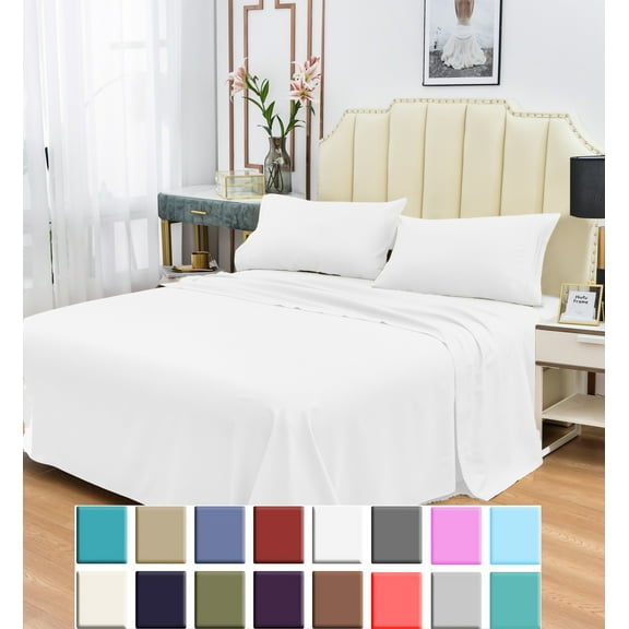 Rayon Bamboo Sheets Set Queen White Sheets Deep Pocket 4 Piece