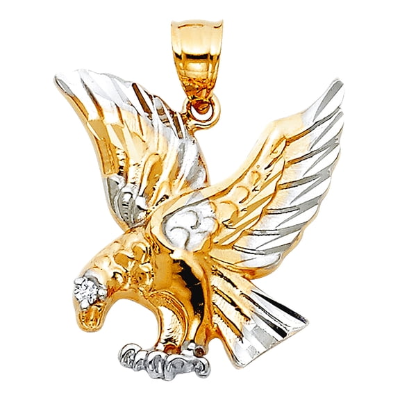 14k Yellow Gold and White Gold Eagle Pendant Necklace 20x22mm Pendant for Women - 3.2 Grams