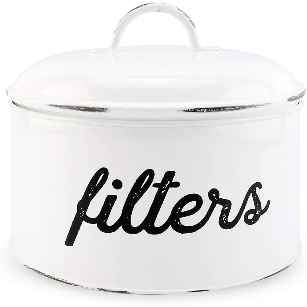 AuldHome Basket Coffee Filter Holder, White Enamel Filter