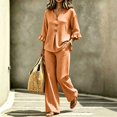 thumbnail image 5 of SELONE Dressy Matching Sets for Women Plus Size Plaid Henley Ruffle Blouse Wide Leg Long Pants Casual Workout Outfits, 5 of 7