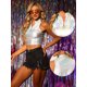 thumbnail image 2 of Top corto Allegra K metálico para mujer cuello falso cremallera frontal sin mangas Holográfico Plata M, 2 of 6
