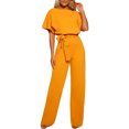 thumbnail image 6 of Women's Short Sleeve Jumpsuits and Rompers Casual Wide Leg Tie Waist One Piece Summer Overalls Outfit, 6 of 6