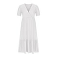 thumbnail image 4 of Zpanxa Women's Summer Bohemian Dress, V-neck Solid Wedding Guest Dress, Plus Size Loose Mid-Calf Dress, Beach Casual Pleated Long Dress, Swing Maxi Dress White 3XL, 4 of 7
