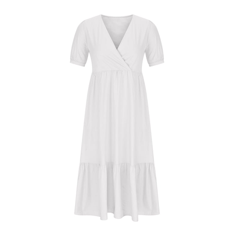 VSSSJ Womens Summer Midi Dress Solid Color Loose Puff Short Sleeve Smocked Long Dress Casual V Neck Flounce Hem Swing Vacation Dress - Walmart.com VSSSJ Womens Summer Midi Dress Solid Color Loose Puff Short Sleeve Smocked Long Dress Casual V Neck Flounce Hem Swing Vacation Dress - Walmart.com