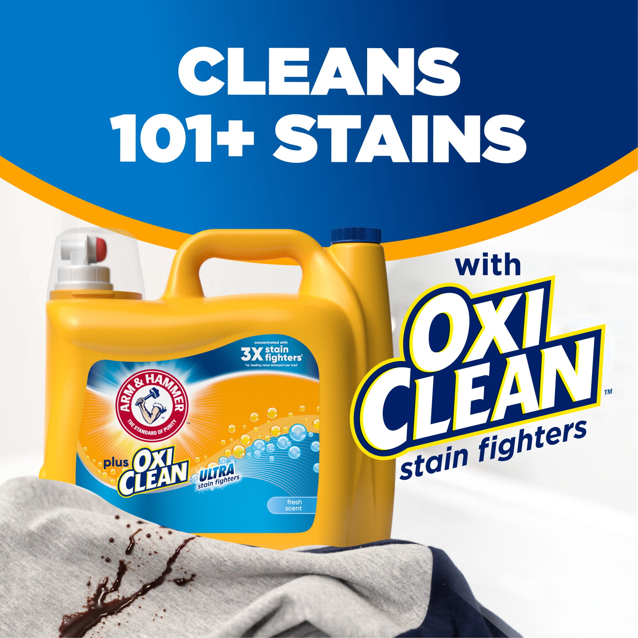 (2 pack) ARM & HAMMER Plus OxiClean Ultra Stain Fighters Liquid Laundry Detergent, Fresh Scent 158.6 Fl Oz