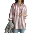 thumbnail image 3 of Baberdicy Womens Shirts Top Women's Long Casual Sleeve Striped Printed Slit Shirt Button Women Shirts Blouses for Women Red, 3 of 9