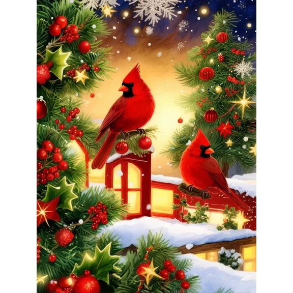 Winter Cardinal Christmas Diamond Art Kits for Adults - 5D Bird Diamond Painting Kits for Beginners,DIY Full Drill,Gem Art Kits for Home Wall Decor 12x16 Inch