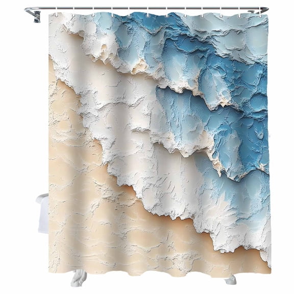 Shower Curtains Summer Beach Bath Curtain Blue Ocean Waves Waterproof Bathroom Shower Curtain Set with Hooks Decoration 36 x 72 Inches