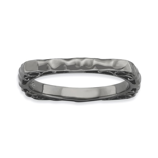 925 Sterling Silver Black Plate Square Stackable Ring