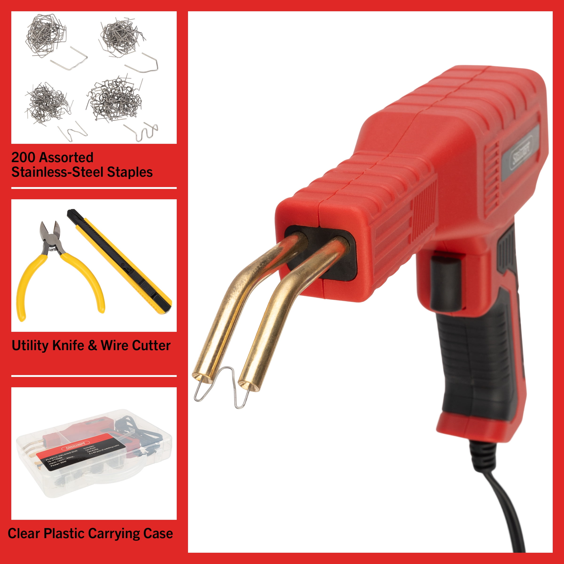 Stalwart 120V/50W Plastic Welder with 200PCS Staples, Cutter, and Knife