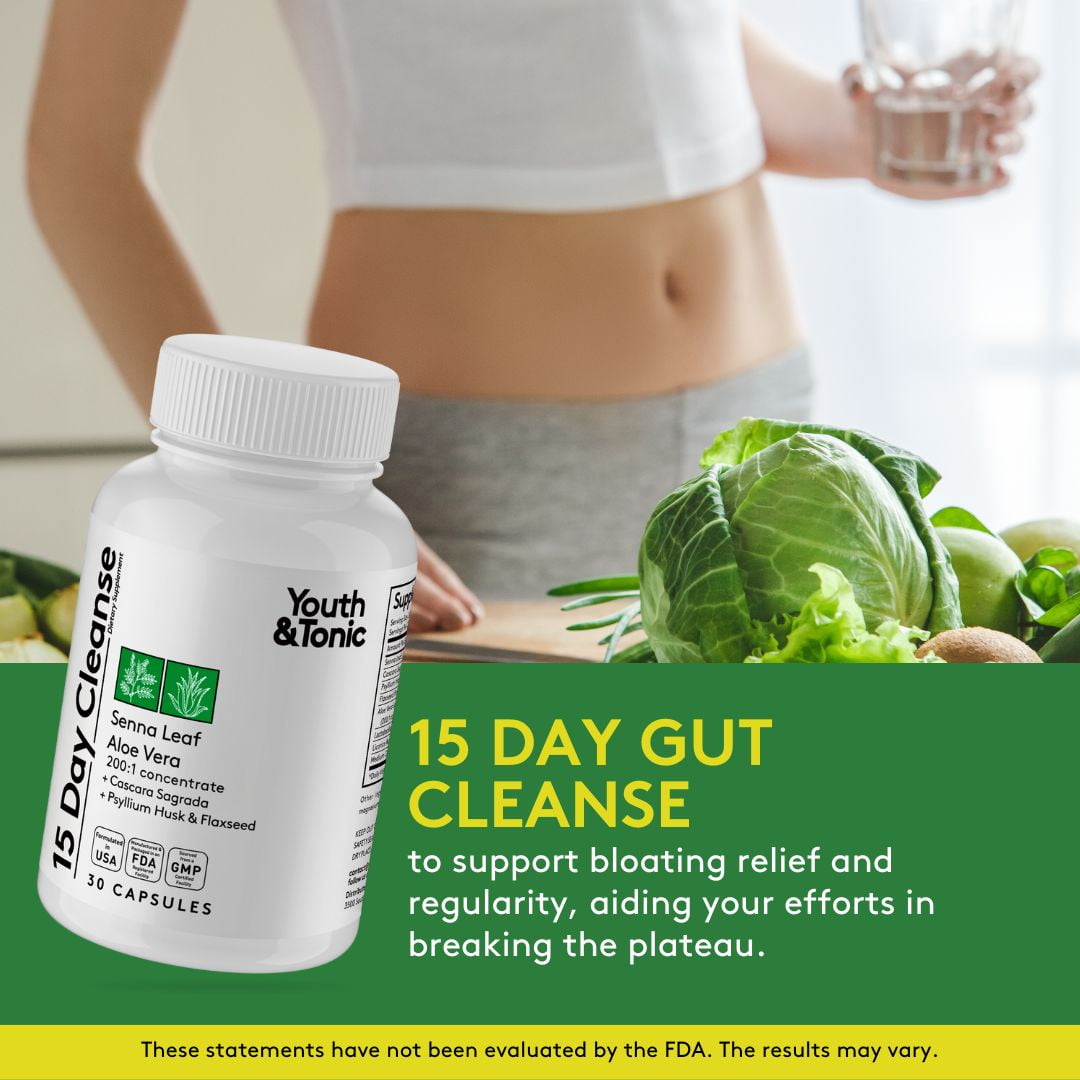 Youth & Tonic Herbal Colon Cleanser and Detox Weight Loss Pills with Senna Chromium ACV Probiotics