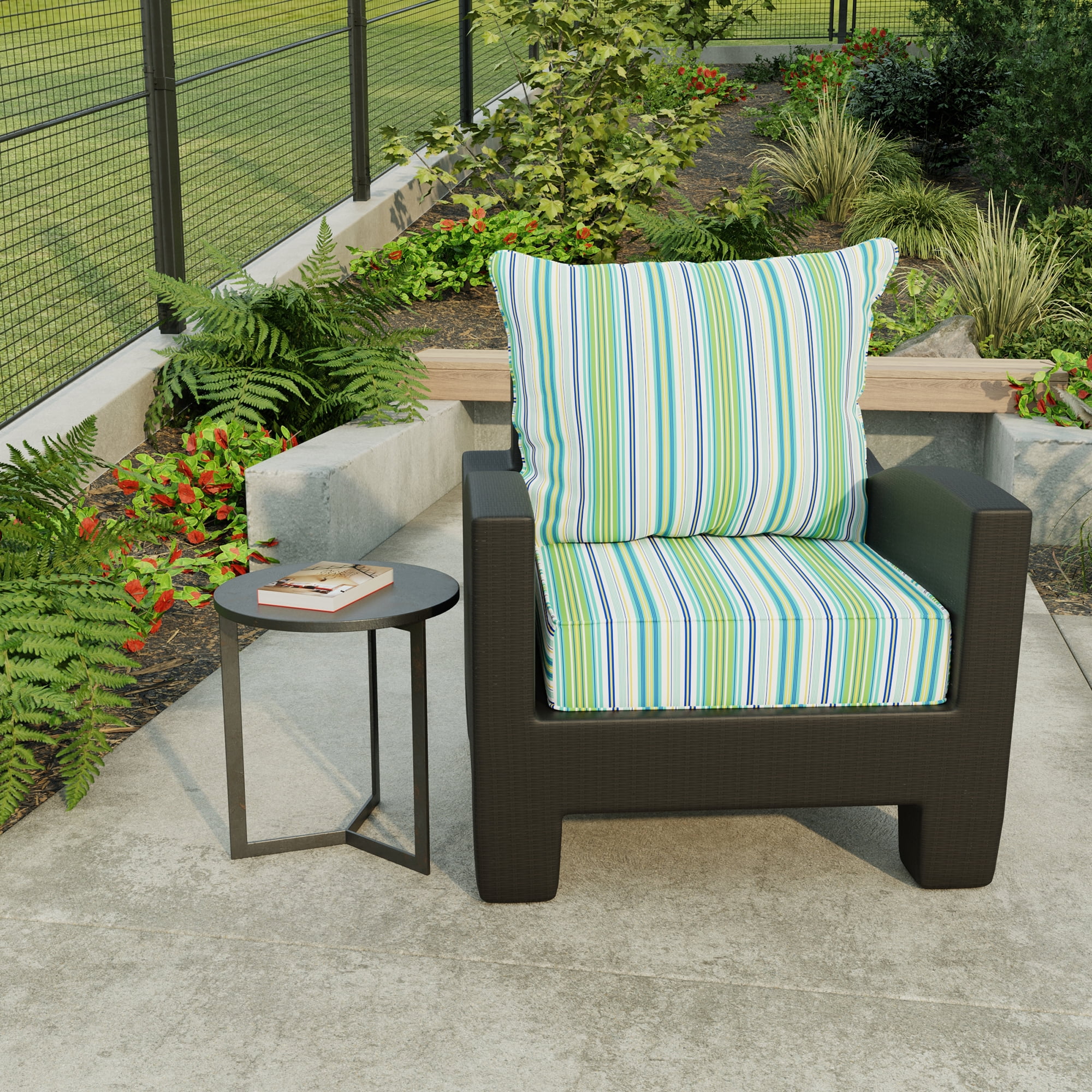 Jordan Manufacturing 46.5" x 24" Clique Fresco Blue Stripe Rectangular Outdoor Deep Seat Chair Cushion Set with Welt