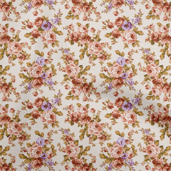 oneOone Cotton Cambric Rose Brown Fabric Floral Sewing Material Print Fabric By The Yard 42 Inch Wide