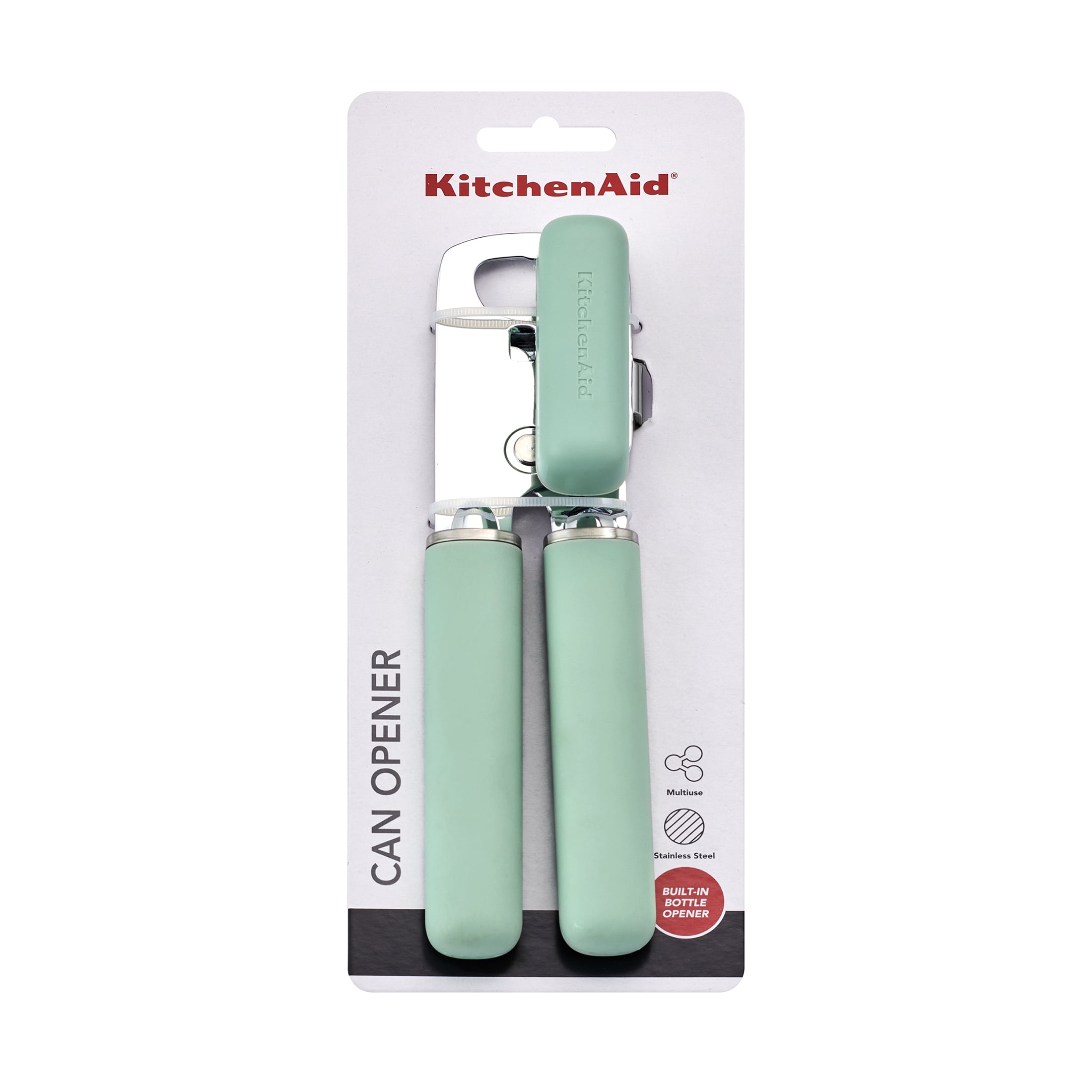 KitchenAid Stainless Steel Manual Can Opener with Bottle Opener and Ergonomic Grip, Pistachio
