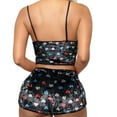 thumbnail image 4 of BLTIBY Womens Pajama Sets 2 Piece Velvet Lace Trim Spaghetti Strap Cami Crop Top High Waist Shorts Printed Nightwear Sleepwear D XL, 4 of 7