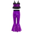 thumbnail image 2 of Haitryli Disco Theme Party Wear for Girls Sequins Jazz Dance Outfits  Shiny Mesh Ruffle Tank Top with Flare Pants Dancewear Purple 8, 2 of 7