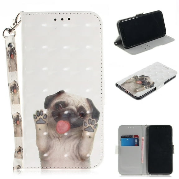 iPhone X 2017 Case, iPhone XS 2018 Case, Allytech 3D PU Leather Protective Cover & Pocket Lanyard Wallet with Cards Holder, Support Kickstand Slim Case for Apple iPhone X/ XS, Dog