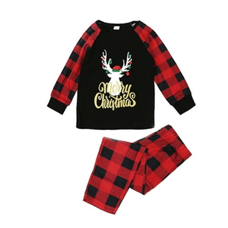 

Cglfd Parent-Child Attire Christmas Suits Patchwork Plaid Printed Homewear Round Neck Long Sleeve Pajamas Two-Piece Kid Sets