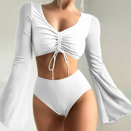 MSJUHEG Bikini Cover Up Cute Coverups Bikini Beach Cover Up Women s Sexy Long Sleeve Cover Up Split Bikini Swimsuit Bikini Set Mesh Cover Up Long Sleeve Cover Up for Women White XL