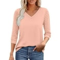 thumbnail image 2 of SOOMLON 3/4 Sleeve Shirts for Women Petite Tunic Cotton Tops Casual Solid V Neck Shirts Cute Lace T Shirts 2025 Trendy Spring Summer Ladies Tops Loose Fit Y2k Basic Outfits Pullover Orange XL, 2 of 9