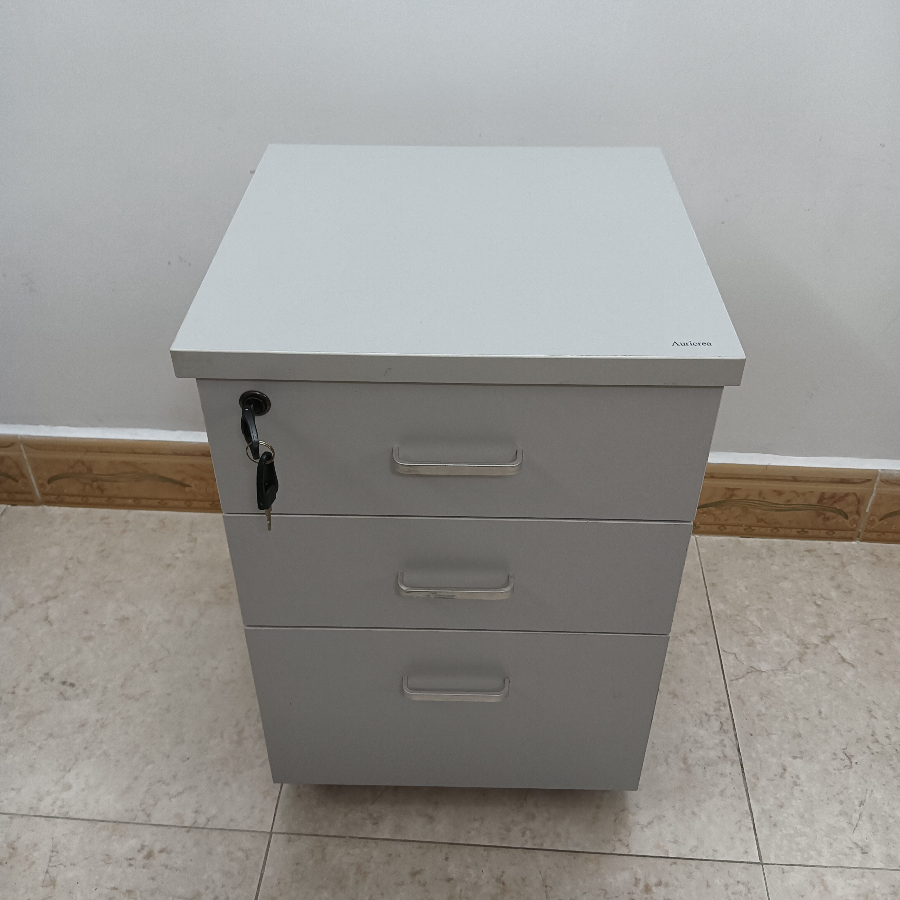 Auricrea Lockers 3-Drawer File Cabinet with Lock for Office/Home, White