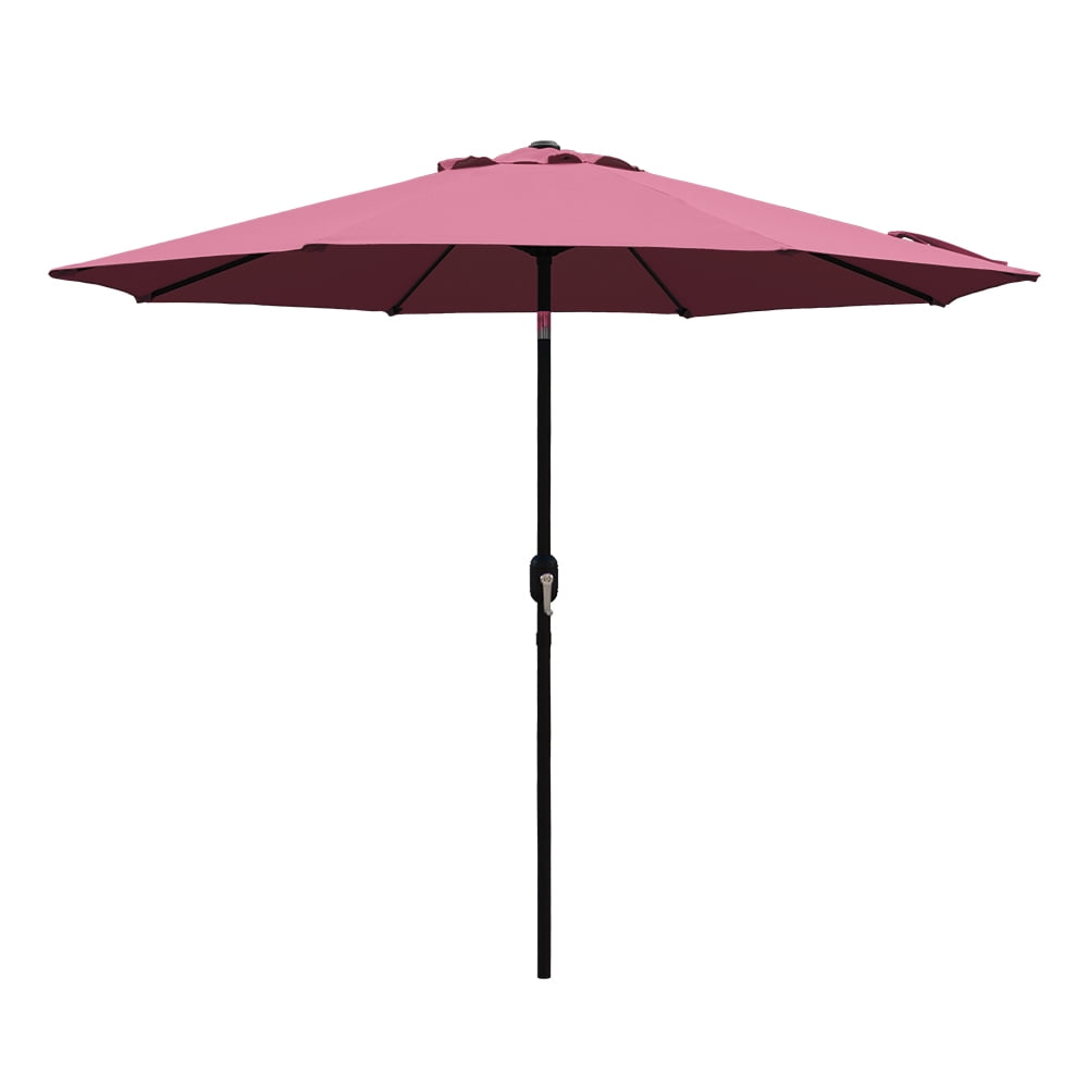 Kool Outdoor 9ft Patio Umbrella with Crank Handle and Push Button Tilt, Outdoor Market Umbrella with 8 Ribs - Burgundy