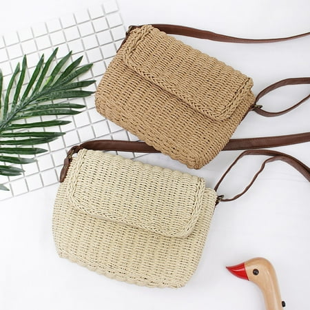 Women Woven Square Rattan Straw Bag Bohemia Style Handmade Handbag Beach Circle Tote Rectangle Purse