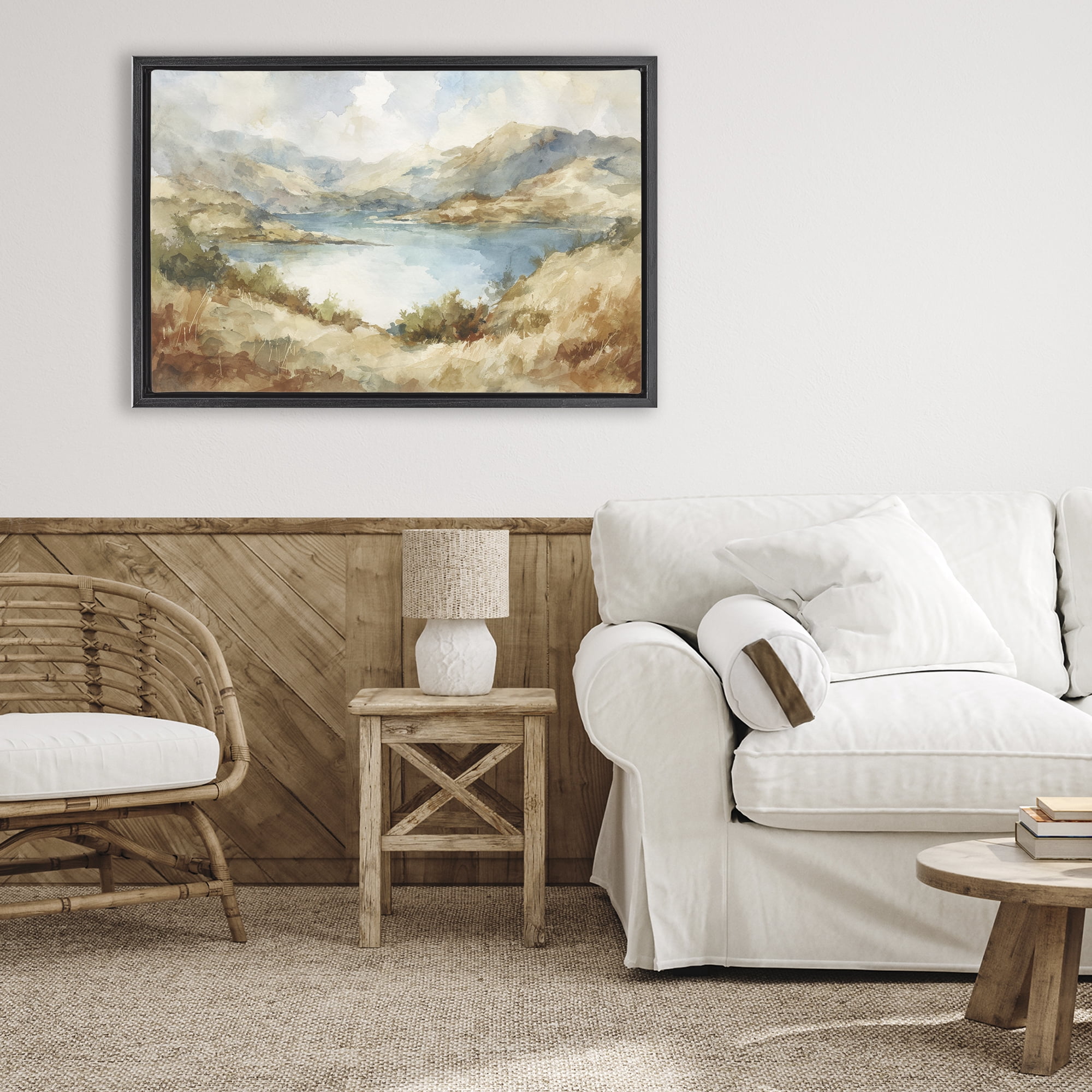 Stupell Industries Secret Mountain Lake Panorama Black Framed Floater Canvas Wall Art, design by Petal Prints Design