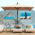 thumbnail image 3 of Khaki Patio Offset Cantilever Umbrella with 360° Rotation & Tilt, UPF 50+ UV Protection, Windproof Ropes & Cover, Large Metal Frame Parasol for Garden, Patio or Backyard, 116"x98", 3 of 7