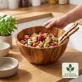 thumbnail image 6 of Wooden Salad Serving Bowl Set With Utensils, Large 12.5 Inch Acacia Wood, Serving Bowl for Fruits, Mixing Bowl for Salads, Snacks, Holiday Gift, Thanksgiving, Christmas Gifts, Kitchen Centerpiece, 6 of 9