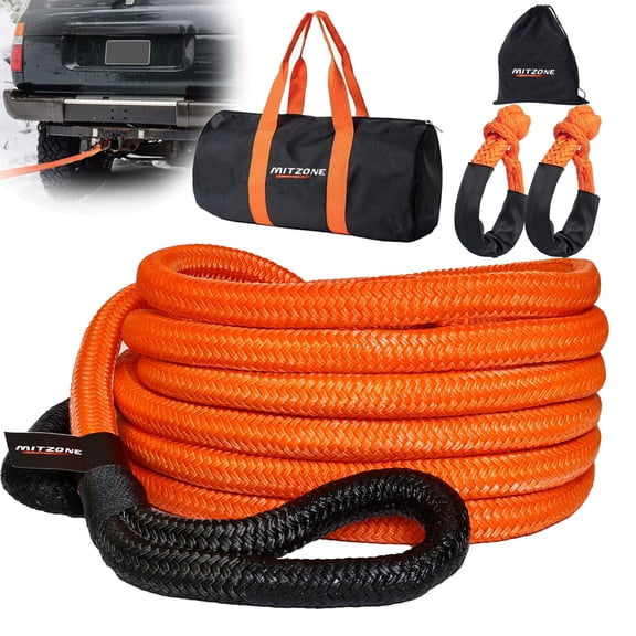 MITZONE Recovery Tow Strap ,Heavy Duty Tow Strap Recovery Kit,Car Vehicle Heavy Duty Recovery Rope 37478 lbs for Diesel Trucks,SUV, ATV,Backhoe, Excavators,Ring Shackles,Storage Bag