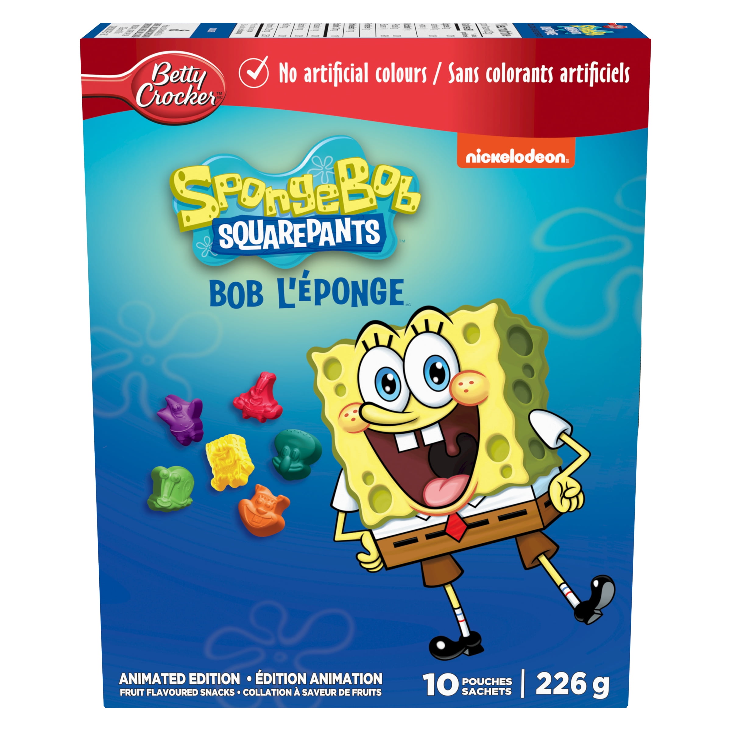 Collations à saveur de fruits Sans gluten SpongeBob SquarePants Édition animation de Betty Crocker 10 sachets, 226 g