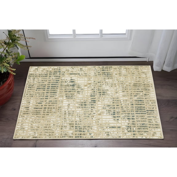 HomeRoots 575392 3 x 5 ft. Geometric Rectangle Area Rug, Beige & Blue