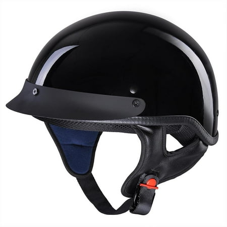 12 Deluxe Replica Helmet AHR Motorcycle Half Face Helmet DOT Approved Bike Cruiser Chopper High Gloss Black M ()