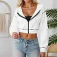 thumbnail image 4 of Fiaer,Womens Oversized Full Zip Cropped Hoodies,Women's Trendy Loose Fit Casual Lightweight Color Blocking Spliced Hooded Sweatshirts Long Sleeve Jackets White XL, 4 of 7