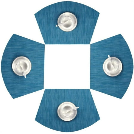 

Round Table Placemats Set of 4 Wedge Shape Placemats Heat Resistant Woven Vinyl PVC Table Mats Indoor Outdoor Wipe Clean (4 Teal Blue)