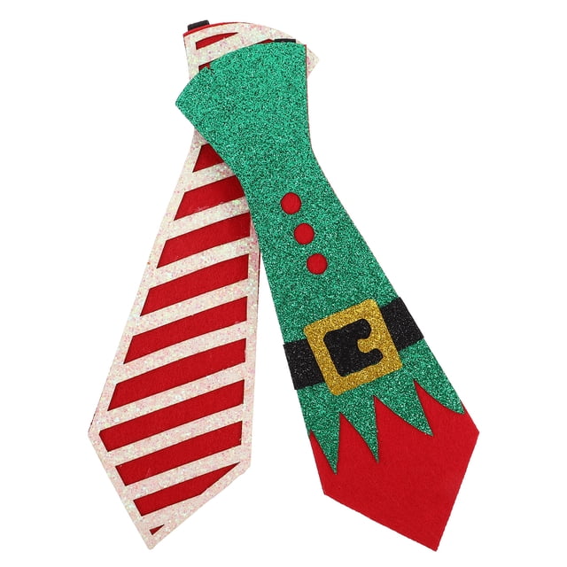 2 corbatas navideñas de fieltro, divertidas y originales, con diseño de elfo. Ideales para fiestas de Año Nuevo, invierno y otras celebraciones navideñas.