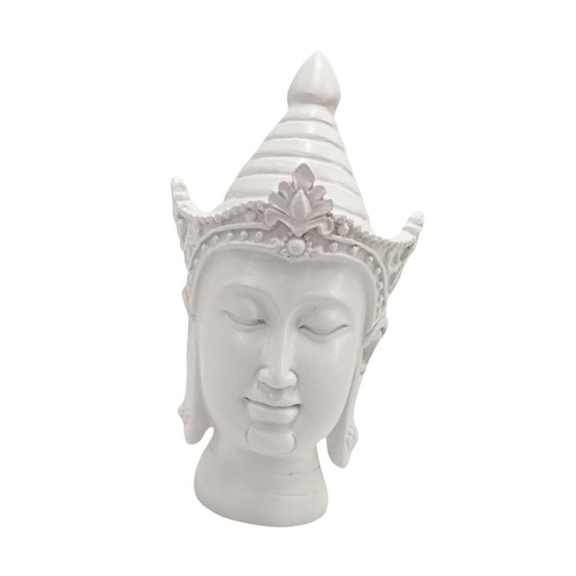 DOLITY Statue Tête de Bouddha Figurine Religieuse pour Table de Ferme Intérieur Blanc