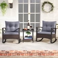 thumbnail image 1 of Costway 3 PCS Rattan Rocking Chair Set with Acacia Wood Tabletop Armrests for Porch Balcony Mix Brown + Gray, 1 of 10