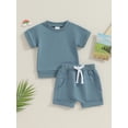 thumbnail image 3 of Musuos Toddler Baby Summer Clothes 6 12 18 24M 3T Solid Color Short Sleeve Round Neck T-Shirt with Shorts 2Pcs Outfit, 3 of 10