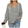 thumbnail image 1 of HNMKIU Brown Hoodie And Winter Drawstring Hooded Striped Long Sleeved Sweatshirt Top, 1 of 4