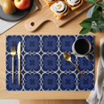 thumbnail image 2 of Navy Blue Boho Placemats Set of 8, Farmhouse Abstract Floral Aesthetic Placemats for Dining Table, Place Mats for Kitchen Tabletop, Waterproof Wipeable Dining Table Mats Set, 2 of 9