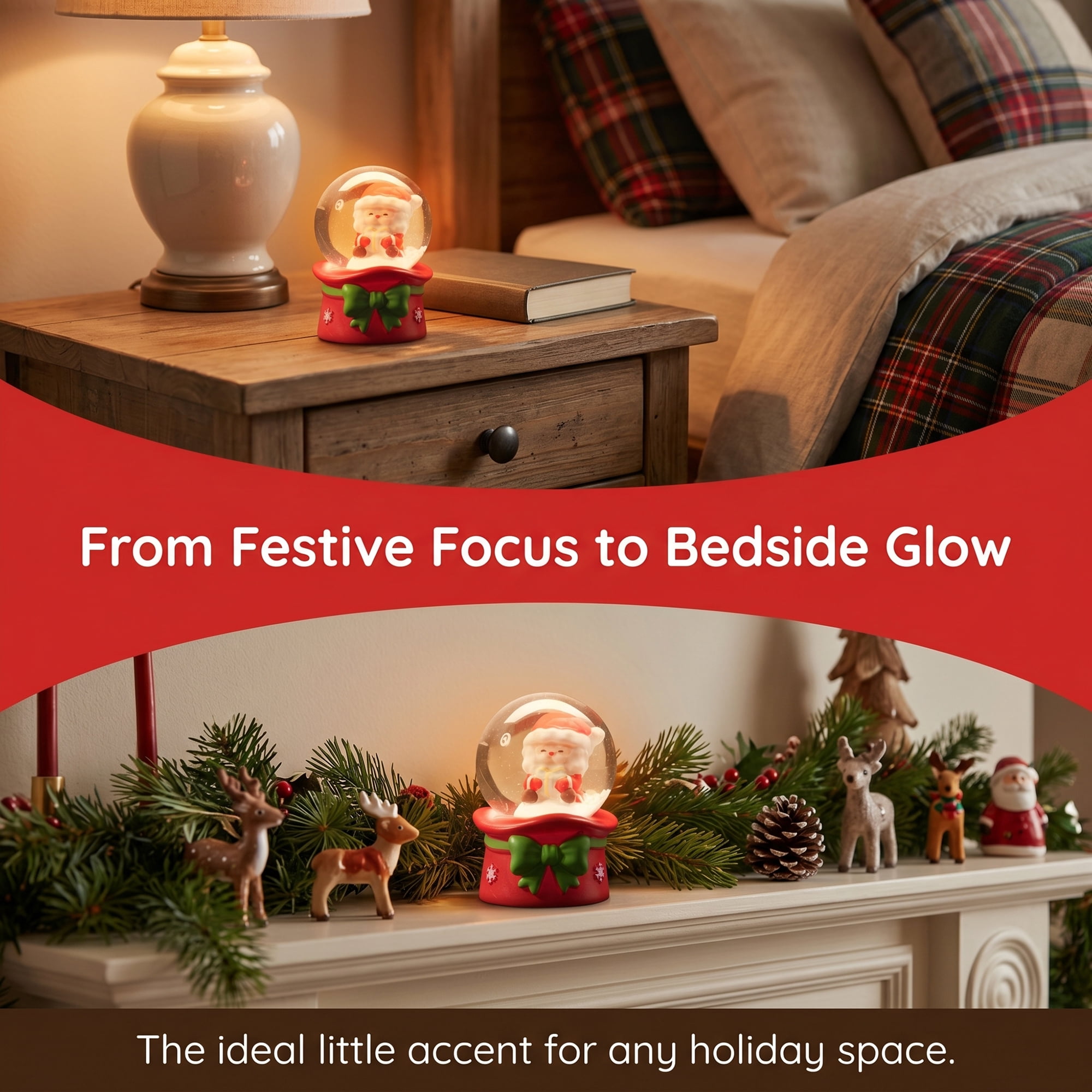 Unique Bargains Light Up Crystal Ball LED Glitter Snow Globe Red H 1.8" x 1.8" x 2.7"
