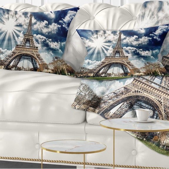 Designart Magnificent Paris Eiffel TowerView - Skyline Photography Throw Pillow - 12x20