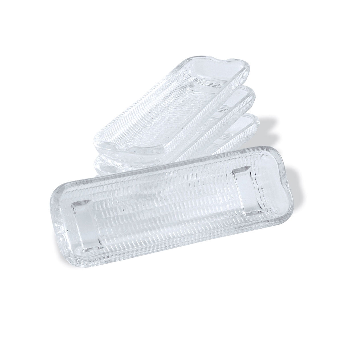 HIC Kitchen Corn Dishes, Pressed Decorative Glass, Set Of 4, For Serving Corn On The Cob, Catching Butter Drips, And Holiday Entertaining