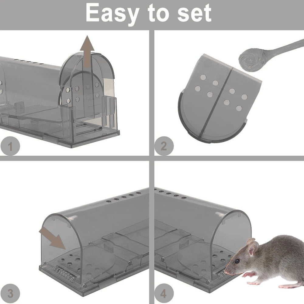 Mouse Traps Mice Traps for House Indoor No Kill Live Catch Mouse Trap Smart  Traps That Work Animal Rodent Catch and Release Double Mousetraps Easy Set  Reusable Hotel,Brown and transparent 