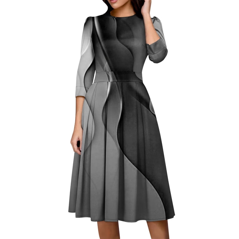 Jzuxvd Women's 1950s Vintage Dresses Short Sleeves Cocktail Stretchy Party  Dresses with Pocket Gray XL - Walmart.com